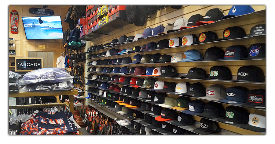 large collection of hats and apparel