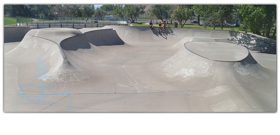 banked turns and island features in the montrose skatepark