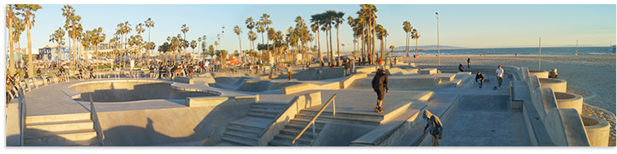 obstacles in street section of venice beach skate park