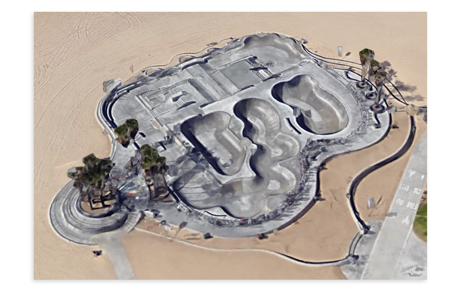 aerial view of venice beach skate park