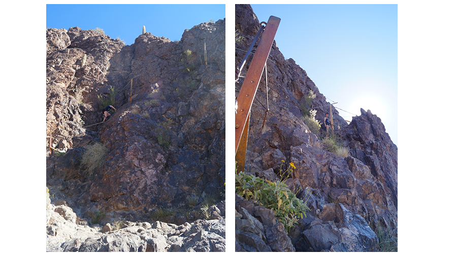 using the cables on the steep sections of the hike to picacho peak