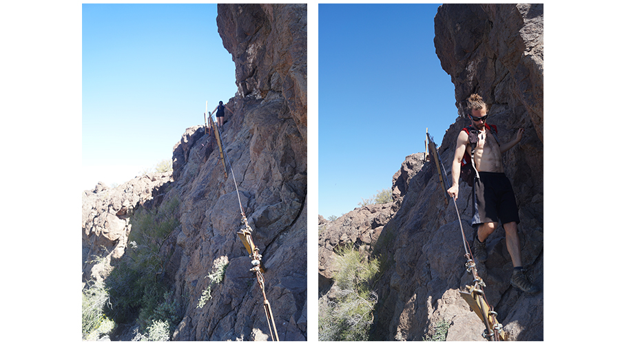 hikers using the cables