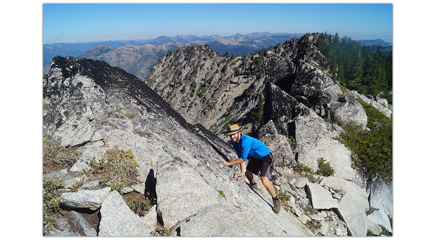 climbing the steep granite to the ridge