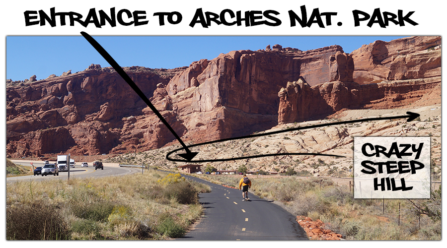 passing the entrance to arches national park
