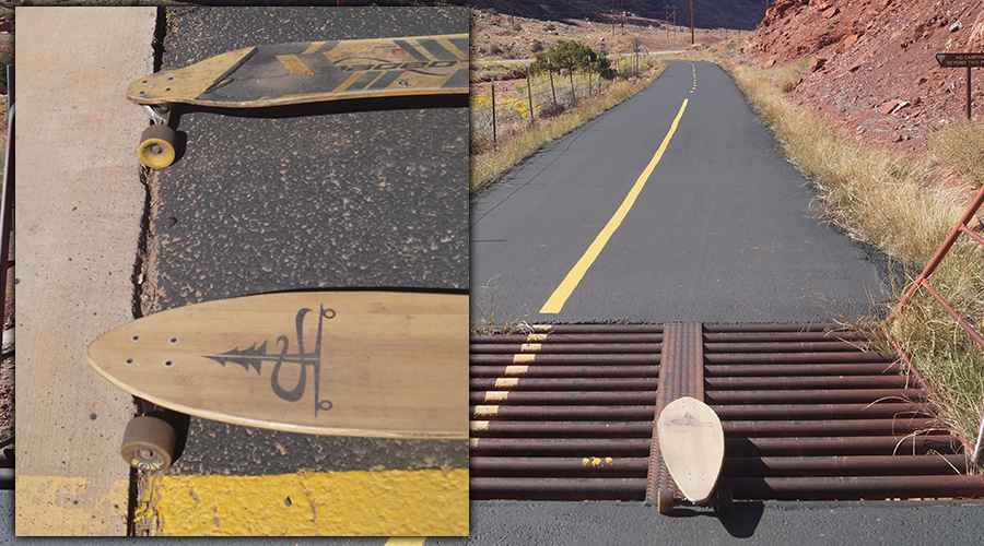 obstacles while longboarding moab canyon trail