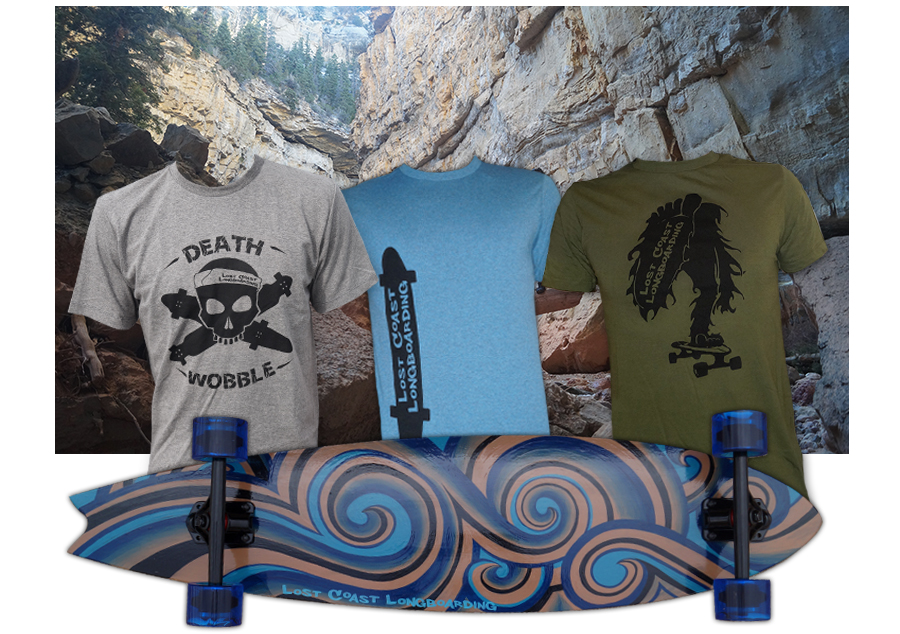 lost coast longboarding t-shirts and longboard