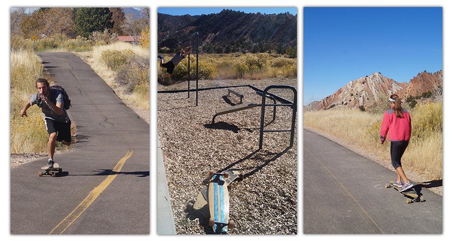 longboarders on coal creek trail and a workout station