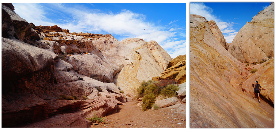 colorful rock formations on the hike to ding and dang canyons 