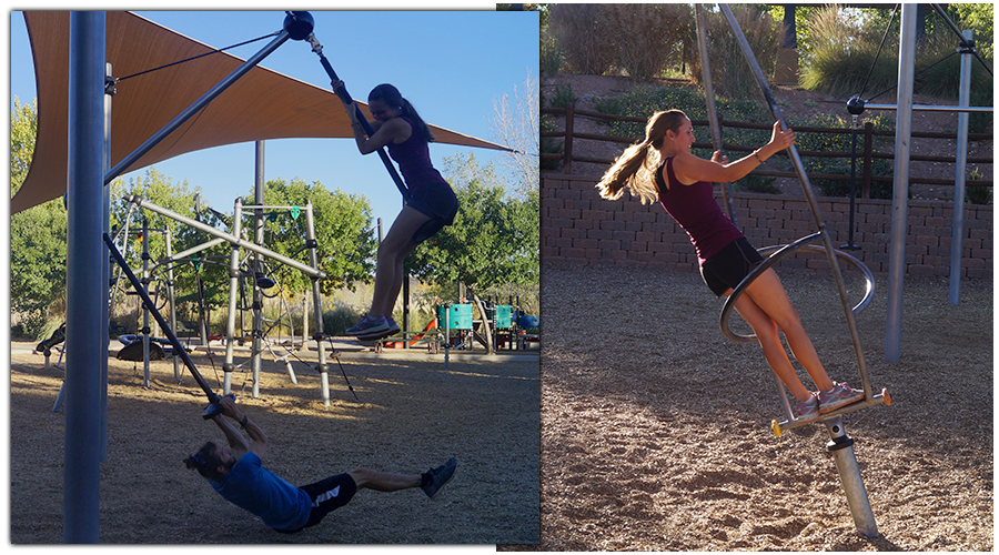 playing on the unique playground at Cottonwood Cove Park