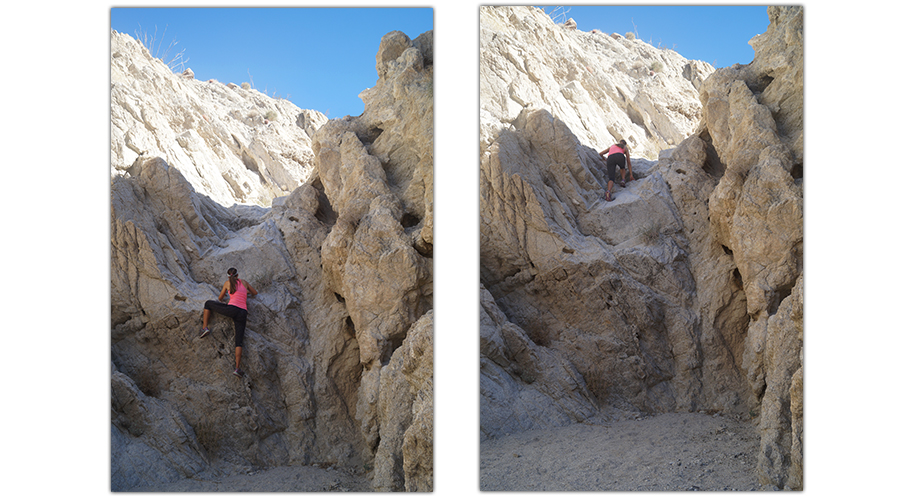 climbing up a dry falls obstacle