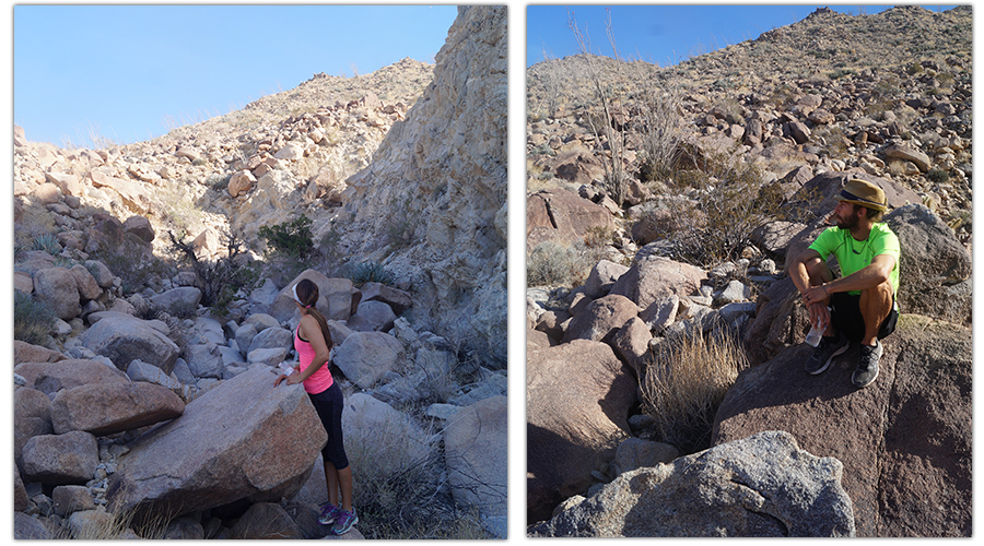 rocks and boulders turn into the trail from quartz vein wash