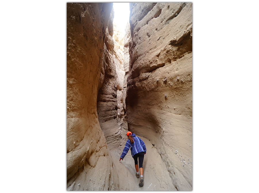 Hiking through narrow canyon at Calcite Mine