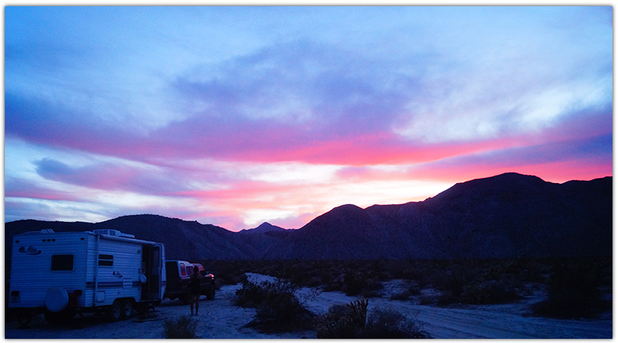 Camping in Anza Borrego at sunset