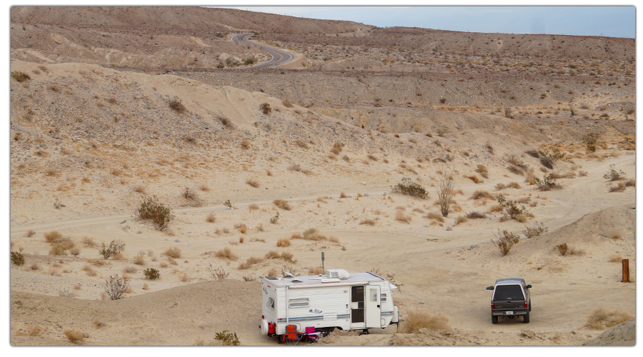 Camping with a travel trailer at Arroyo Salado primitive campground