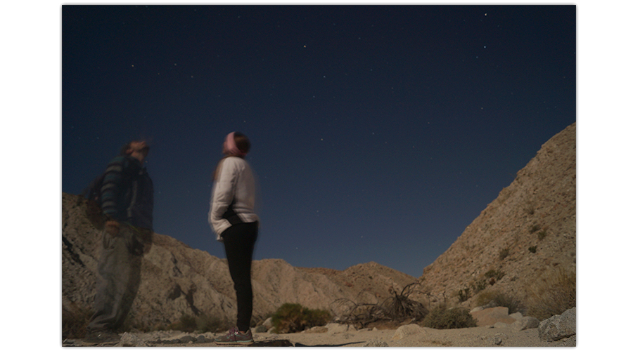 Hiking at night in canyon
