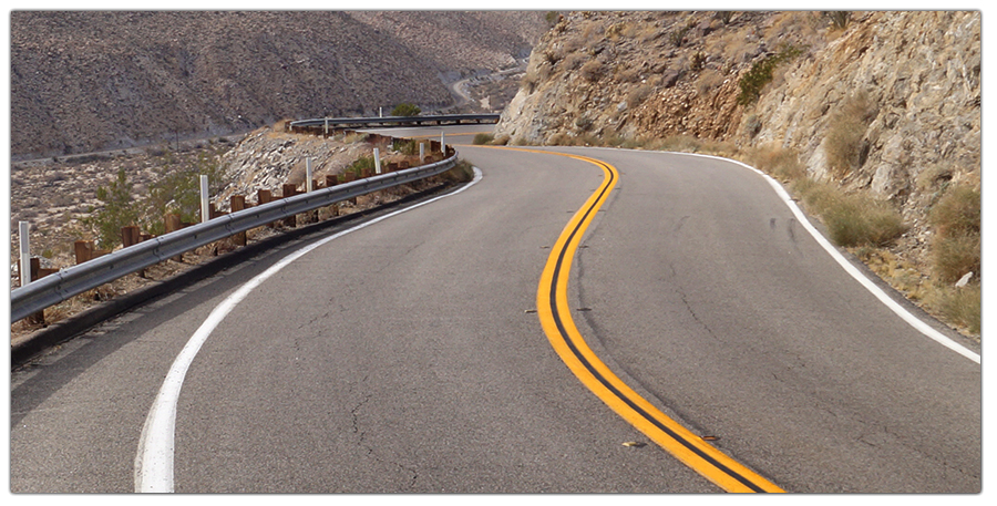 Curvy road perfect for longboarding in Anza Borrego