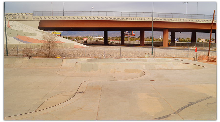 View of the bowls at Mountain Ridge Skatepark