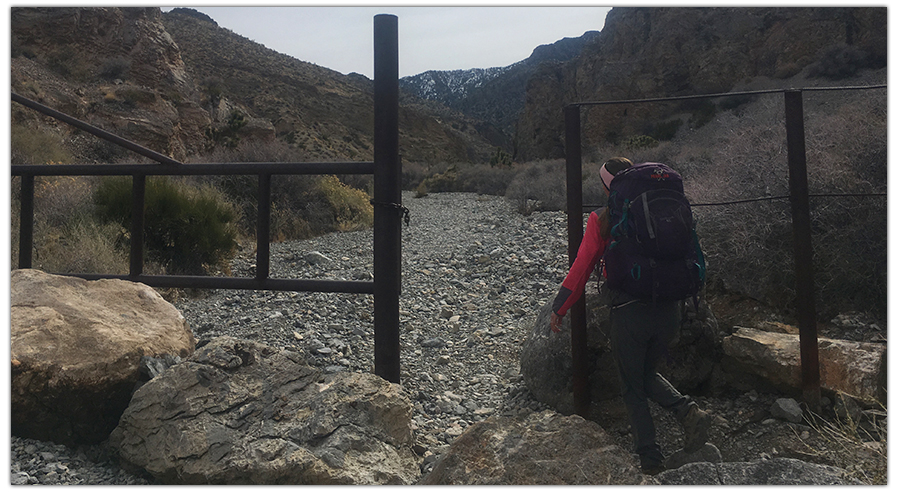 Metal gate to begin hiking to hayford peak