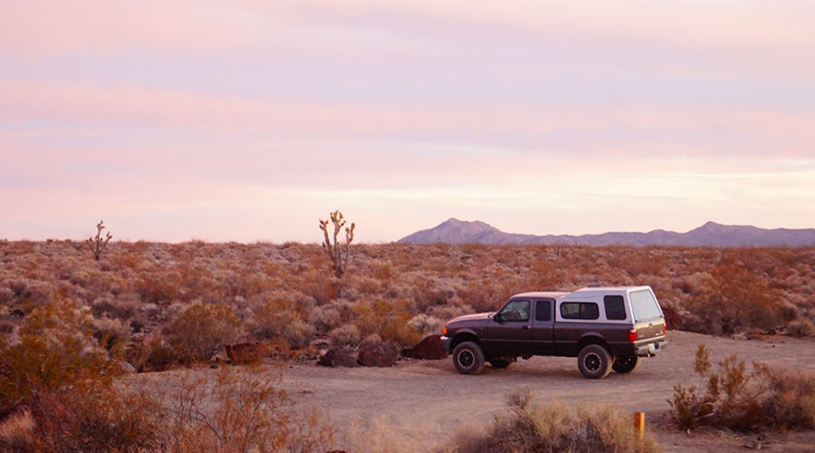 4x4 truck at joshua tree national park at sunset