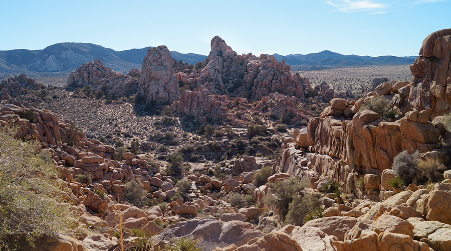vast scenic desert vista of mountains made up of boulders