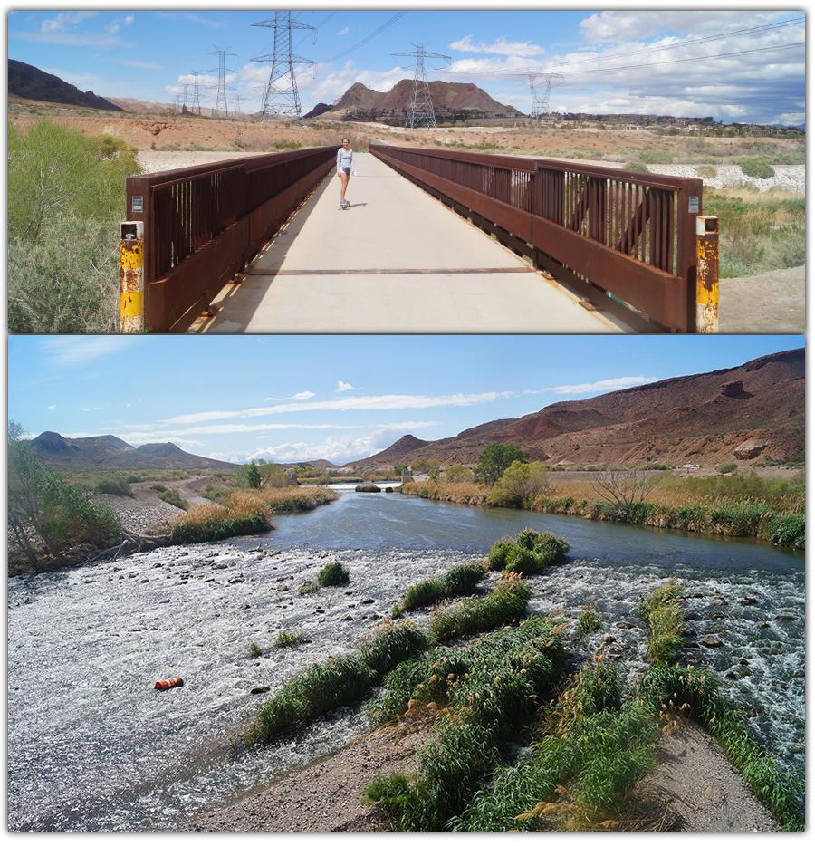 the trail turns into a bridge at powerline crossing