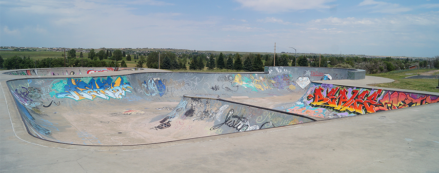 Large bowl and cool graffiti at the skatepark in Cheyenne