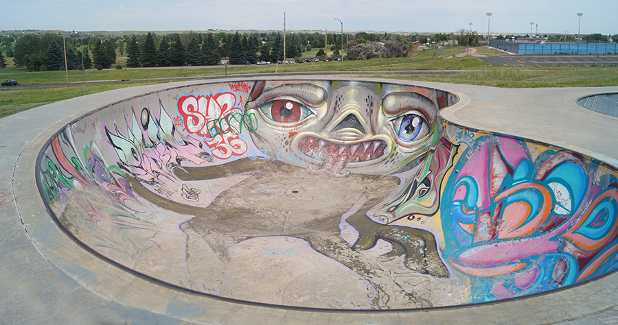 Cool graffiti monster in one of the bowls at the Cheyenne Skatepark