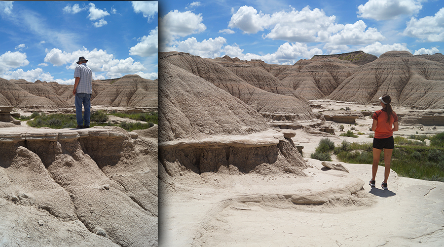 walking among the badlands of toadstool geologic park