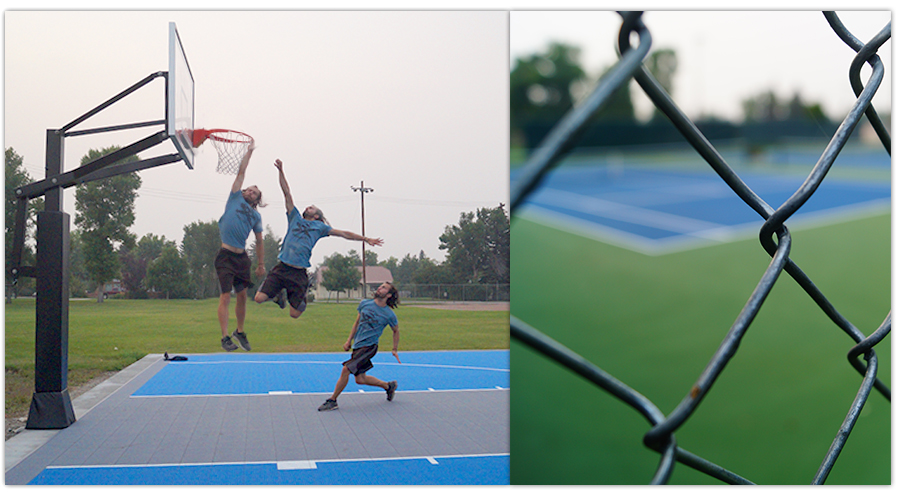 slam dunking at community park in big timber