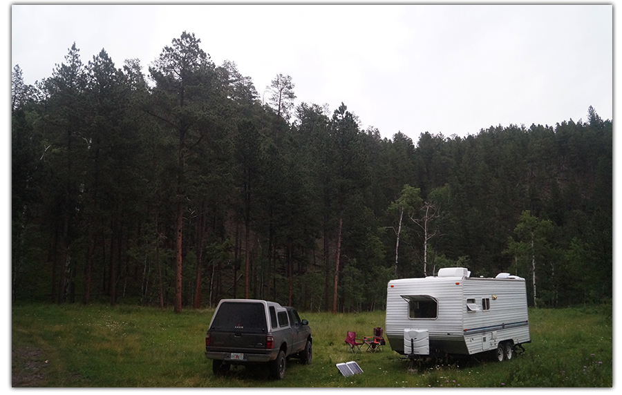camping in a meadow in the black hills