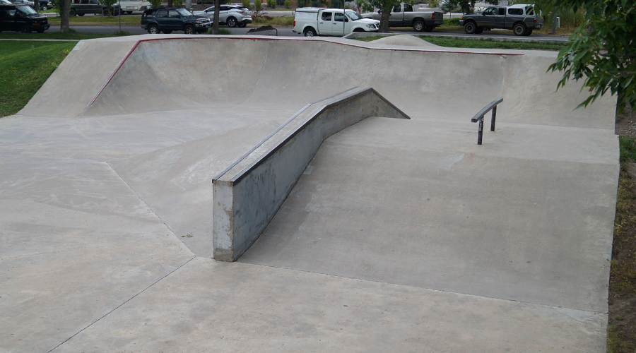 obstacles and banked turns at bozeman skatepark