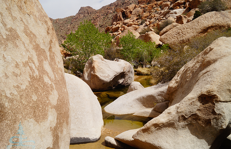 water snaking between the boulders