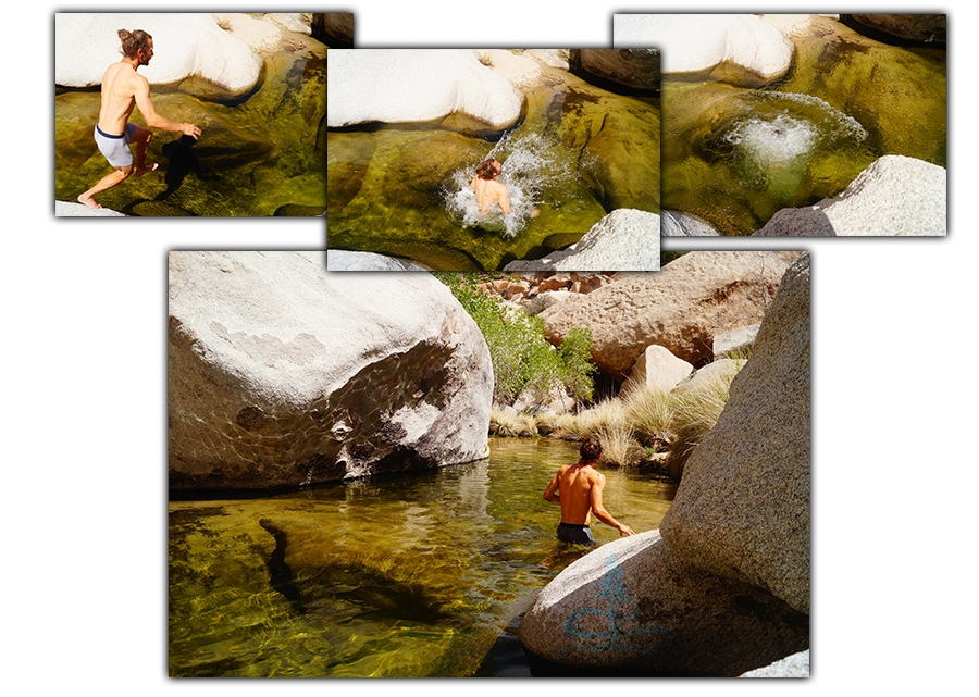 shane swimming in the pools of water on rattlesnake canyon hike