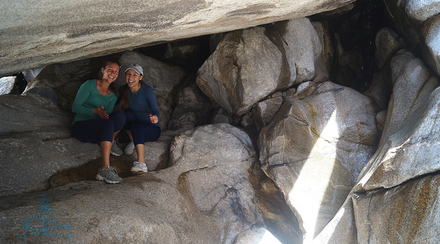 sitting inside of a grotto