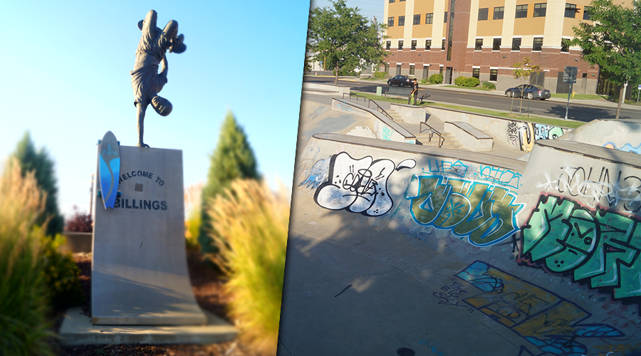 statue of a skater hand planting on a ramp