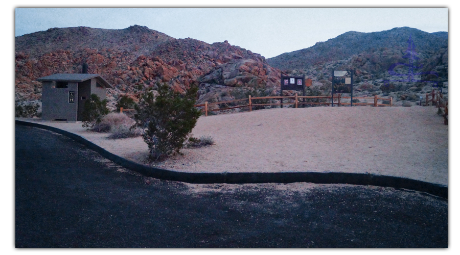 parking area and restrooms for the fortynine palms oasis hike