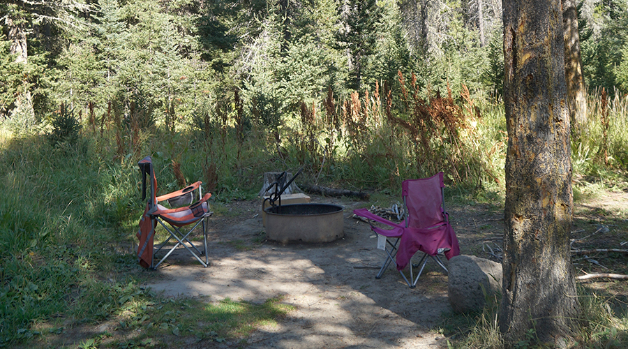 camping chairs and firering while camping near bozeman