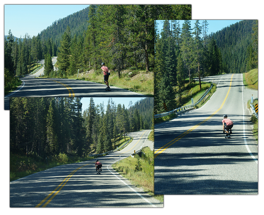 three images longboarding hyalite canyon