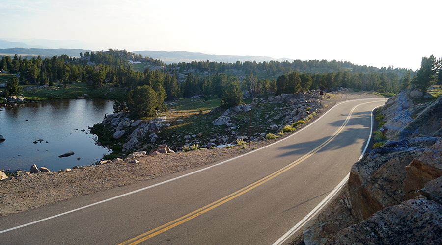 longboarding past rocky high elevation area of beartooth highway