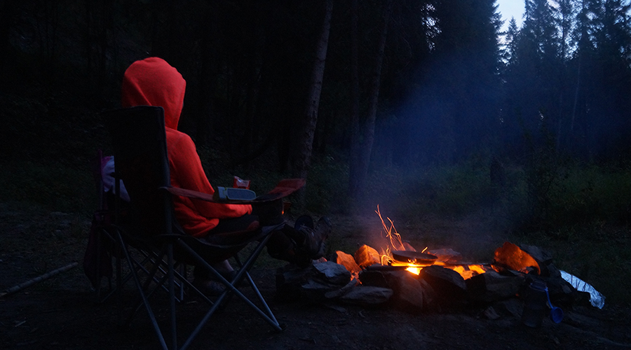 cooking over the fire while camping near lolo