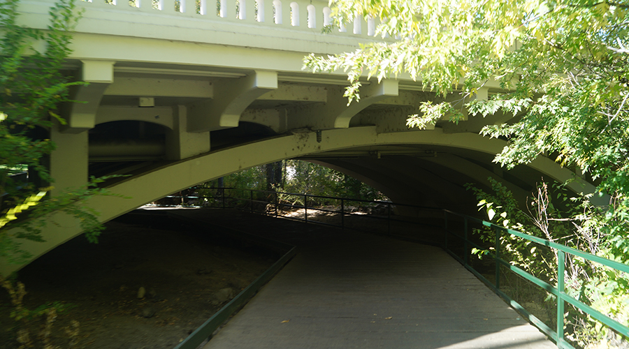 boise river greenbelt passing under a bridge