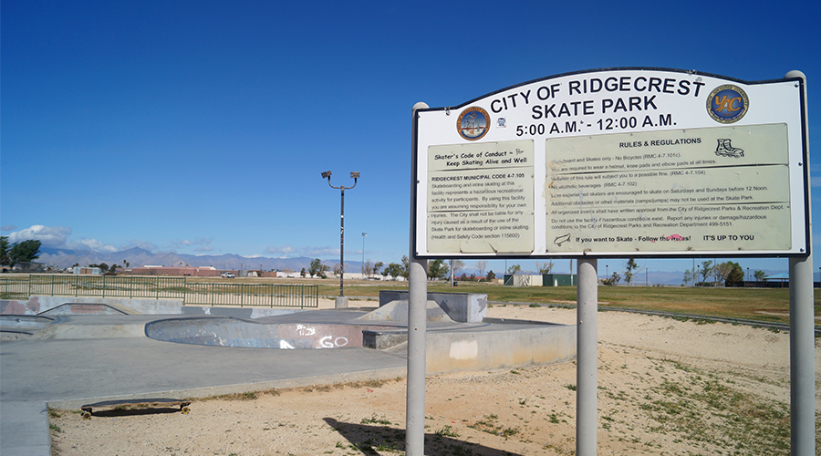 City of Ridgecrest Skatepark Rules and Regulations sign