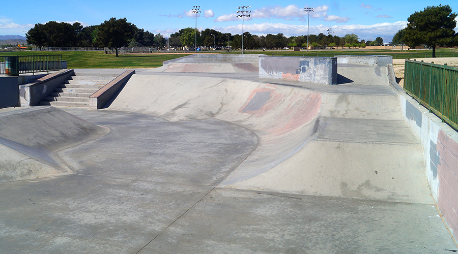 banked turns and obstacles at the skatepark