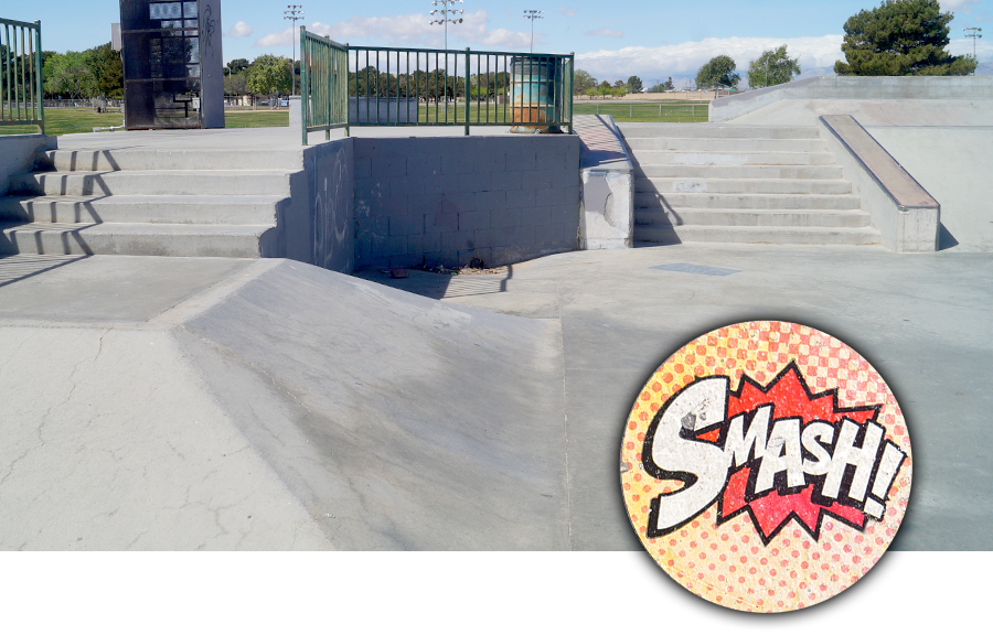 stairs and obstacles at the skatepark in ridgecrest