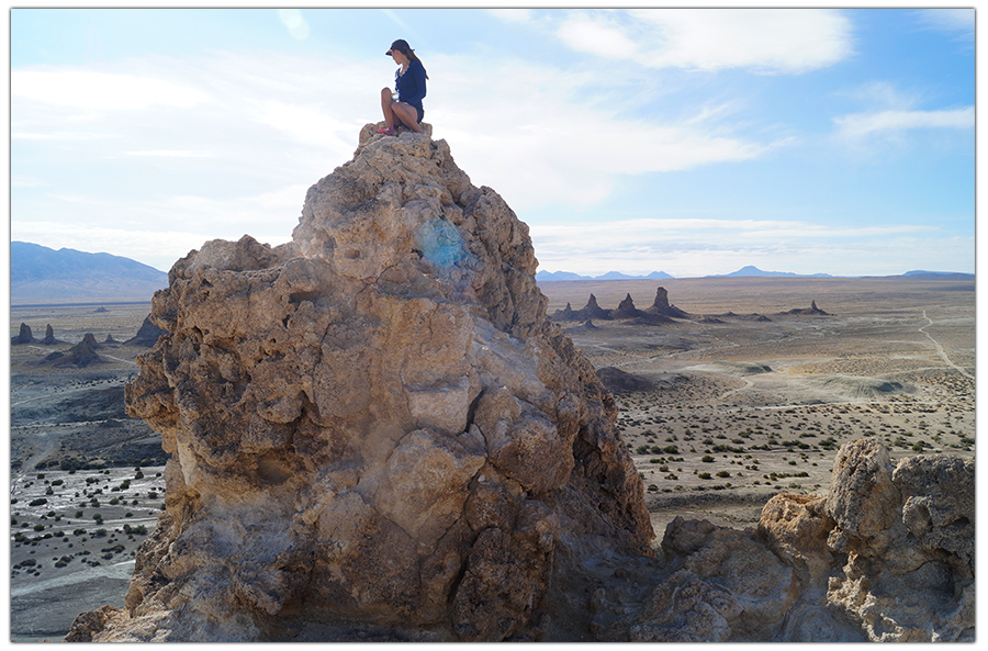 sitting atop a tufa at trona pinnacles