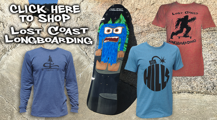 hand crafted longboards and t-shirts at lost coast longboarding shop