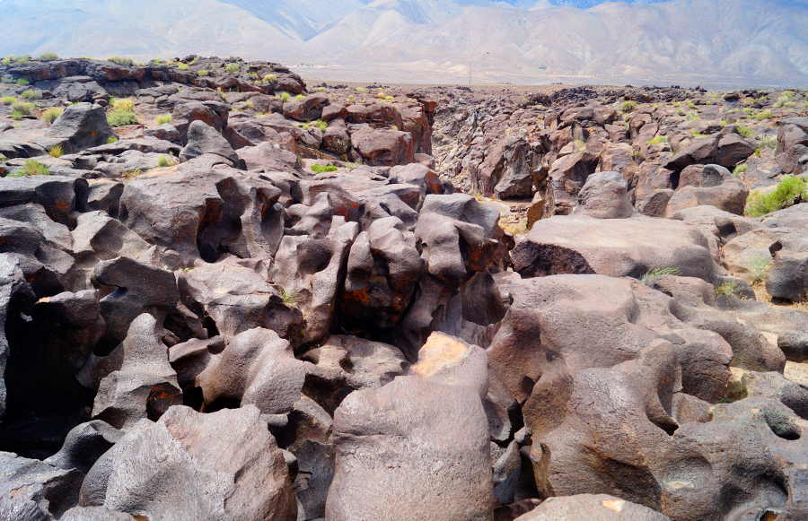 view of fossil falls from the trail