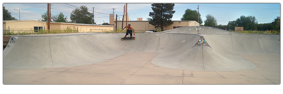 cruising on a longboard at the lone pine skatepark