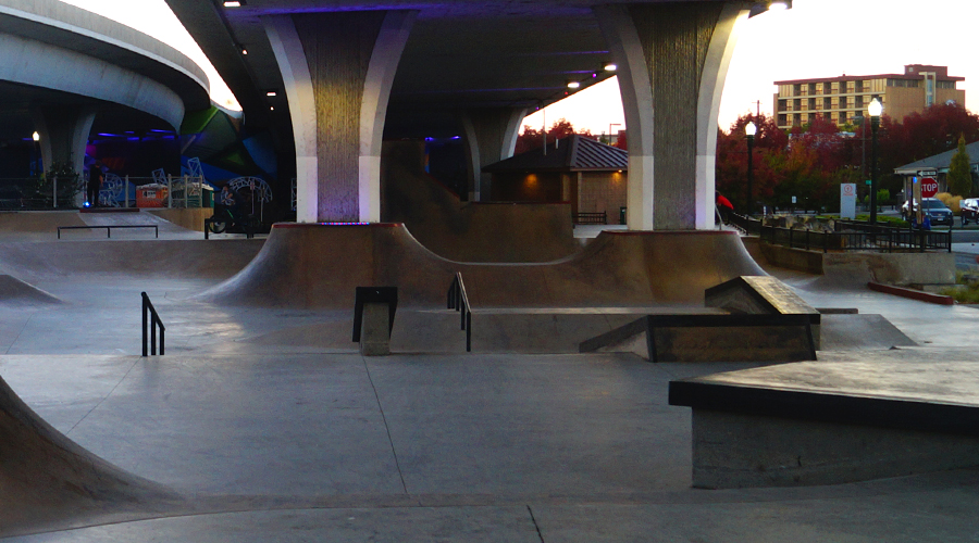 obstacles, rails, and boxes at the boise skatepark