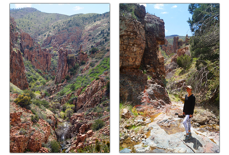 entering the rocky canyon and spotting the water running through it